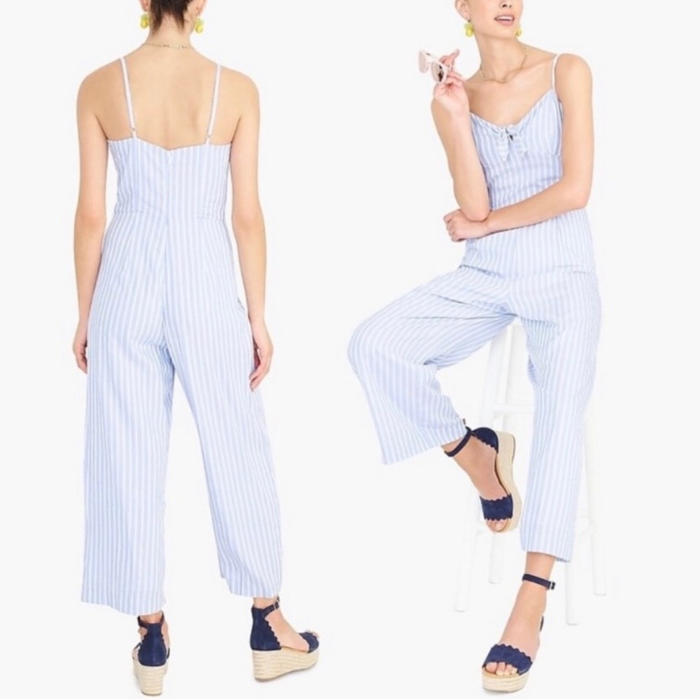 J. Crew Blue White stripe Tie Front Jumpsuit size 14
